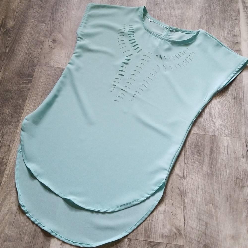 NWOT Sheer light teal top